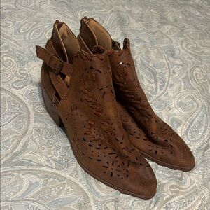 Brown Cutout Suede Women’s Ankle Boots